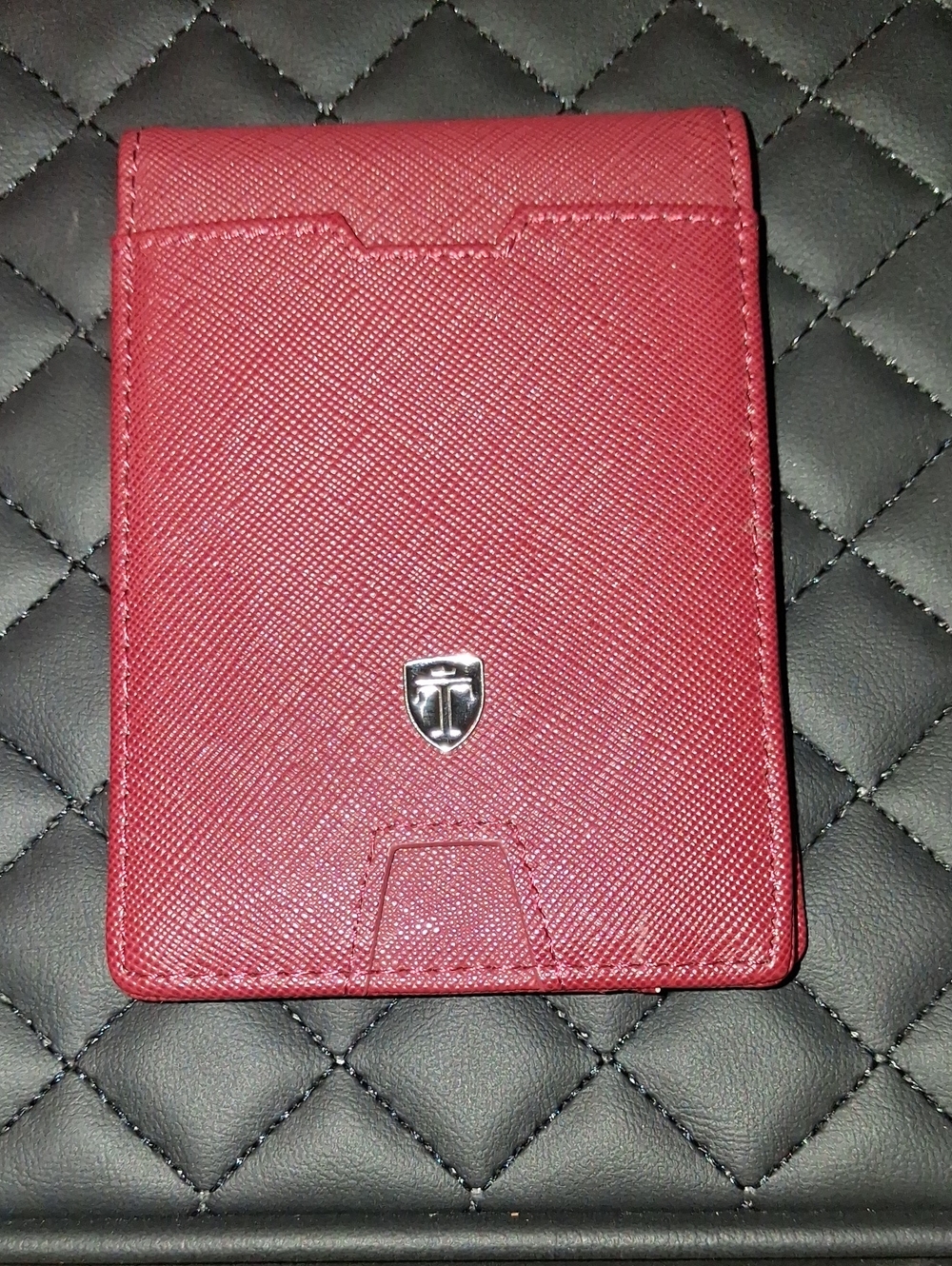 Tumi Red Leather Card & Key Holder with Silver Shield
